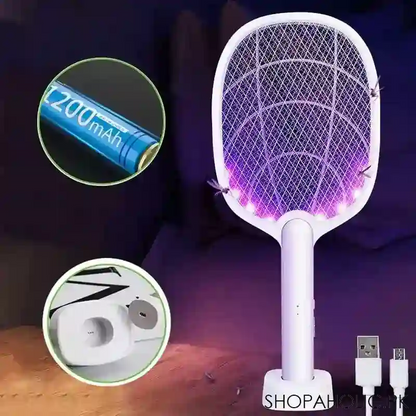2 in 1 Rechargeable Mosquito Racket – Electric Bug Zapper with LED Light